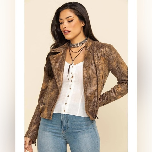 Free People Faux Leather Moto Jacket Womens S Vegan Leather Brown Cute Trendy - Picture 1 of 9